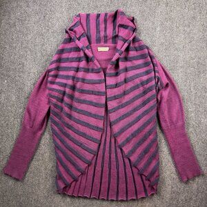 ALPACA Peru Wool Cardigan Open Purple Black Striped Women's Large Knit